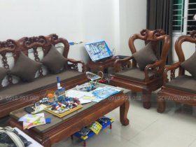 Làm đệm ghế cho bộ ghế gỗ giả cổ anh Dương ở Lương Khánh Thiện