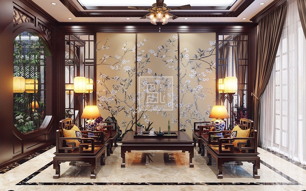 Thiết kế phòng khách theo phong cách Á Đông 