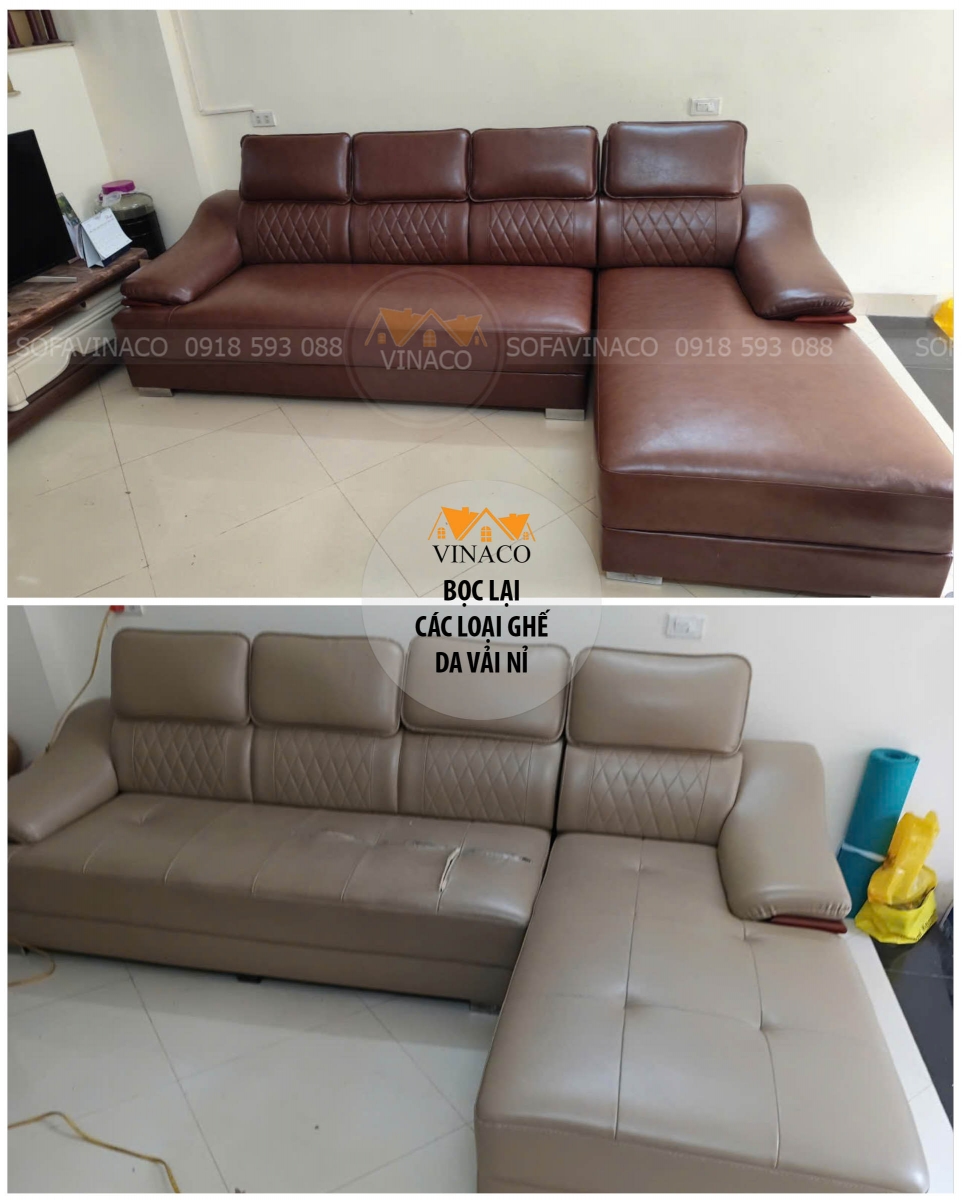 Bọc lại ghế sofa da bị rách mặt ngồi siêu đẹp