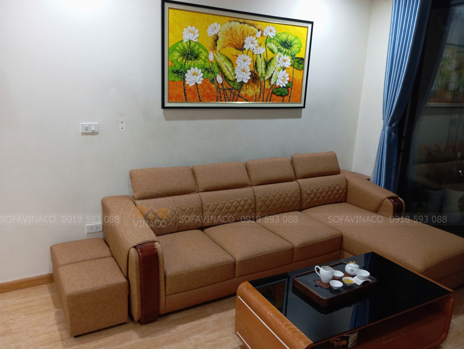 Bọc lại ghế sofa da vân loang tạo nổi bật