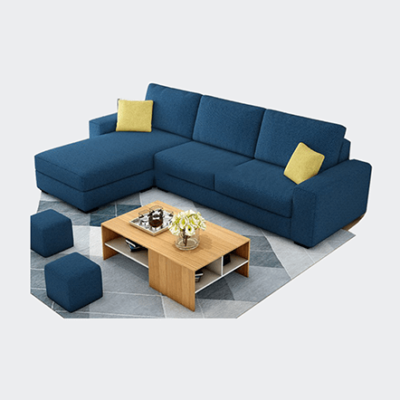 sofa chữ L chát liệu vải màu xanh