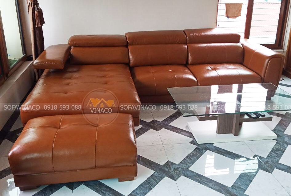 Ghế sofa da thật màu vàng bò tại Vinaco