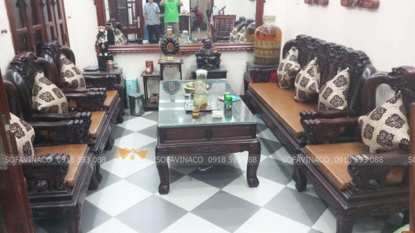 Làm đệm ghế gỗ giá rẻ xinh xắn tại nhà Hoàng Mai Hà Nội