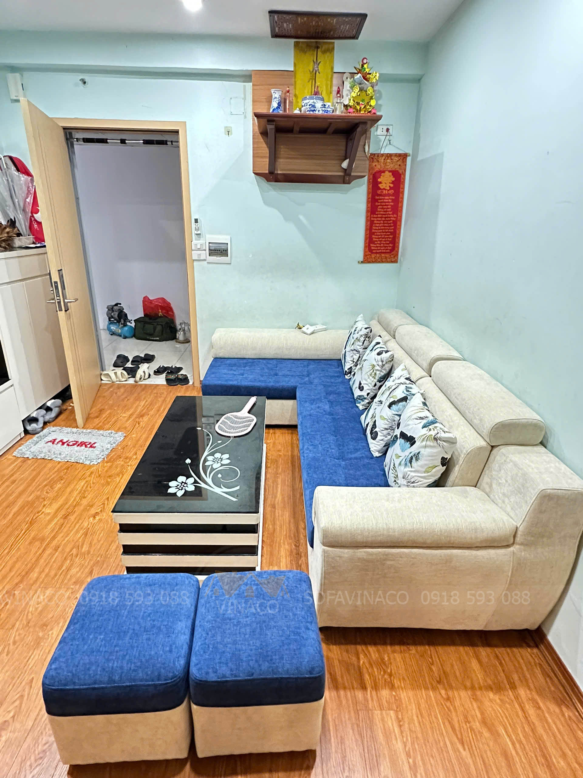 Bọc Lại Ghế Sofa Vẫn Giữ Nguyên Màu Vải Cũ Ở Định Công