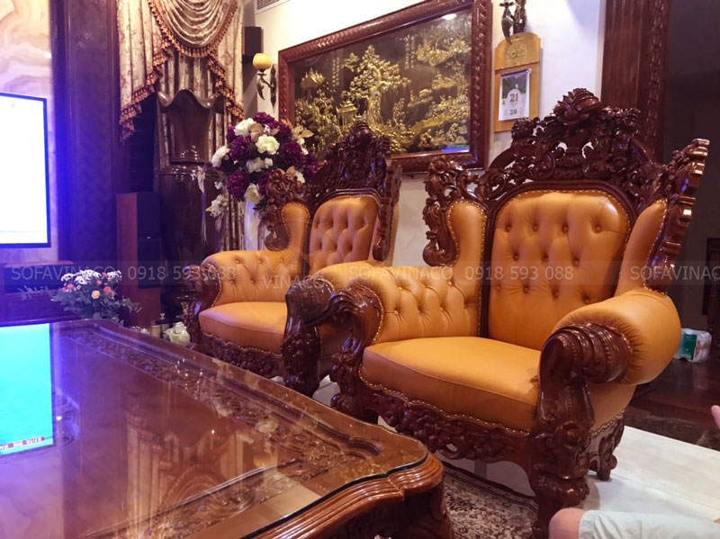 Bọc sofa da thật Ý 100% tân cổ điển tại Trần Kim Xuyến, Cầu Giấy