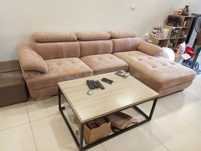 Hoàn thành bọc lại sofa từ da sang vải tại nhà của cô Kim – Nguyễn Cảnh Dị