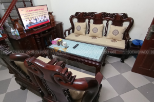 Bộ đệm ghế gỗ thêu dán cho anh Toàn – Thanh Trì