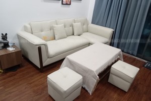 Bọc ghế sofa vải sang da màu kem tại Định Công