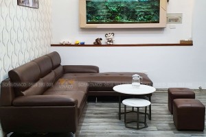 Đóng ghế sofa góc da màu nâu cho anh Hải tại Nguyễn Xiển, Hà Nội