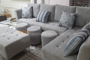 Đóng mới sofa chữ L bọc vải nỉ Uniki mới cho khách theo yêu cầu