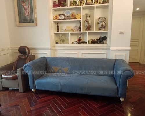 Bọc ghế sofa vải nhung Mallorca cho khách tại Mễ Trì